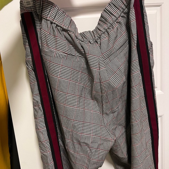 Zara Glen Plaid Trousers with Burgundy Side Stripe - Picture 6 of 7